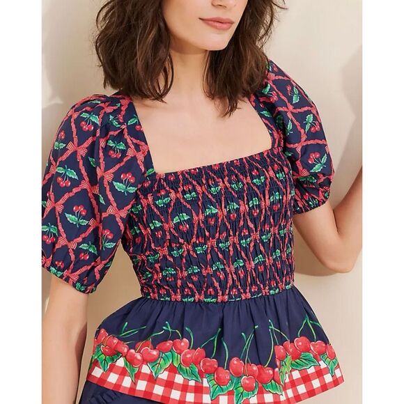 Damson Madder Tops - Damson Madder Allegra Puff Sleeve Blouse | Blue in 10